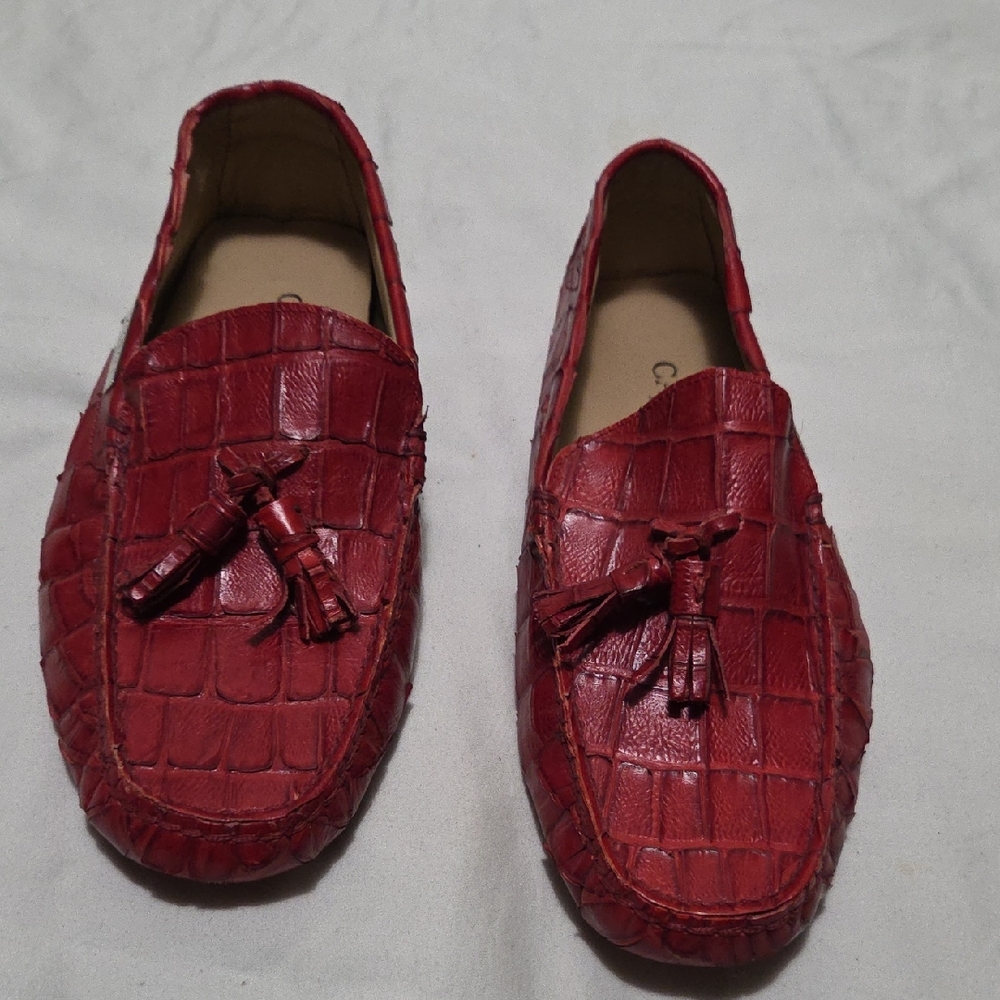 Canali croc-embossed Red Loafers.